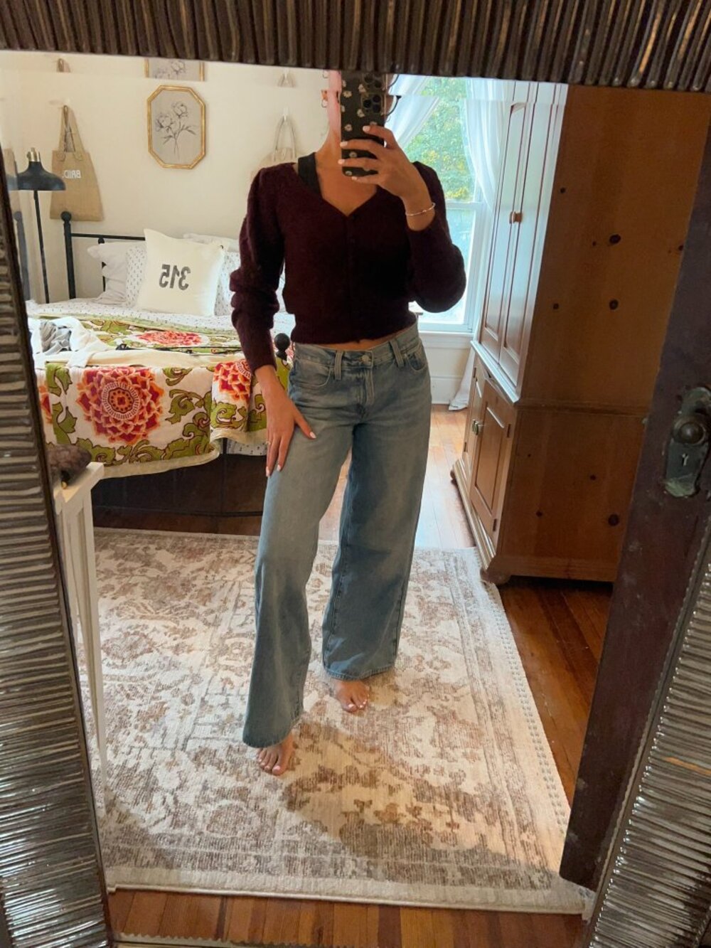 Abercrombie & Fitch Burgundy V-Neck Button Cardigan